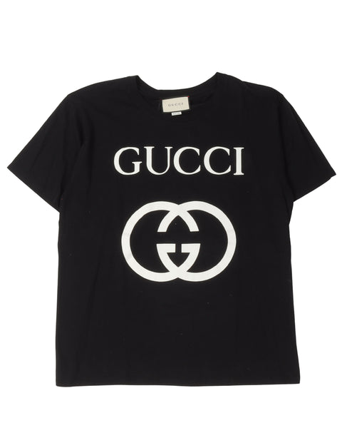 GUCCI 半袖　Tシャツ 両面プリント デカロゴ 黒 　 メタルプリント GUCCI・両面プリントTシャツ・ブラック・Sサイズ - メルカリ
