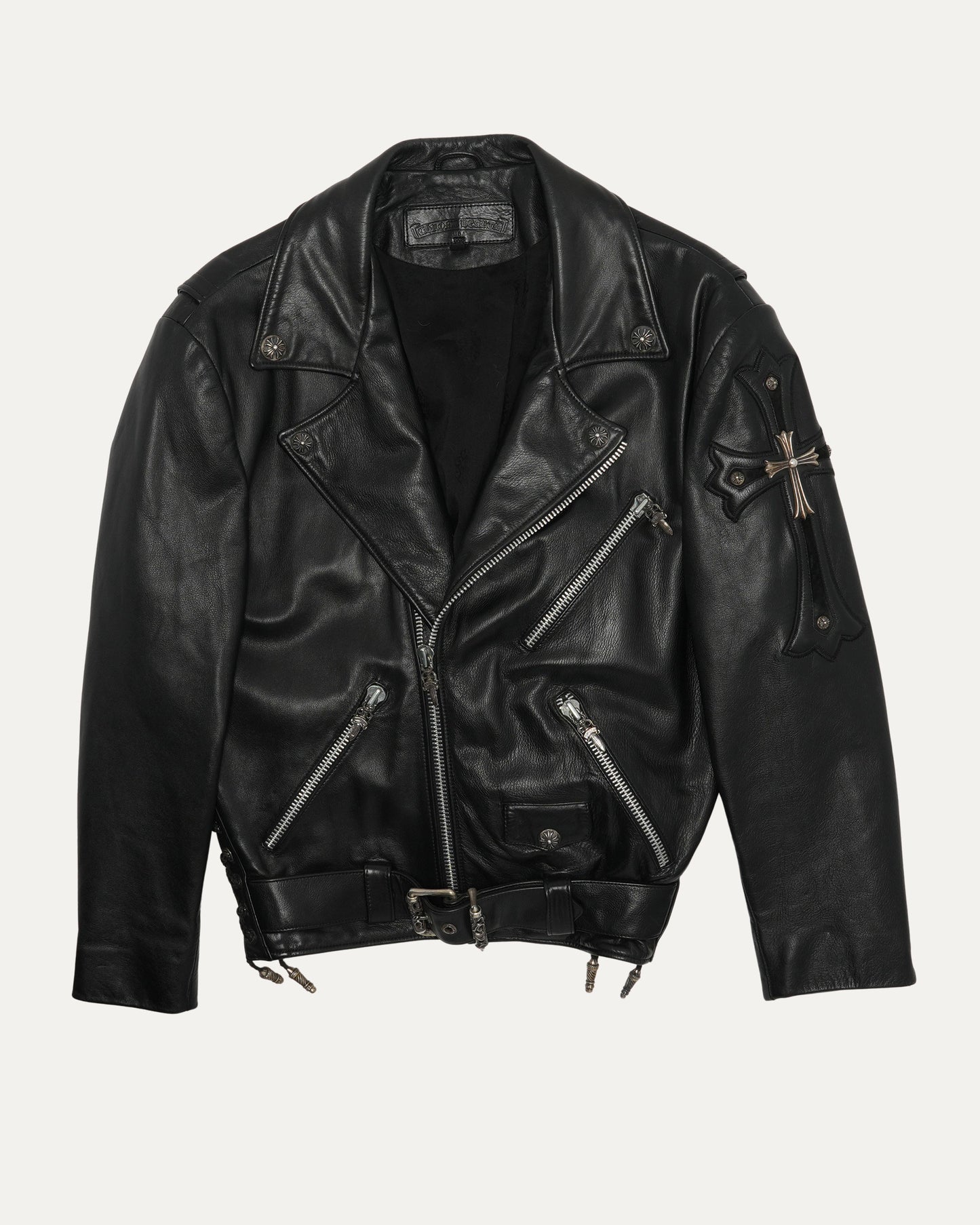Silver Embellished Cross Patch JJ Dean Leather Jacket