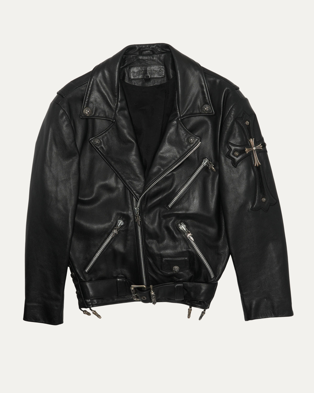 Silver Embellished Cross Patch JJ Dean Leather Jacket