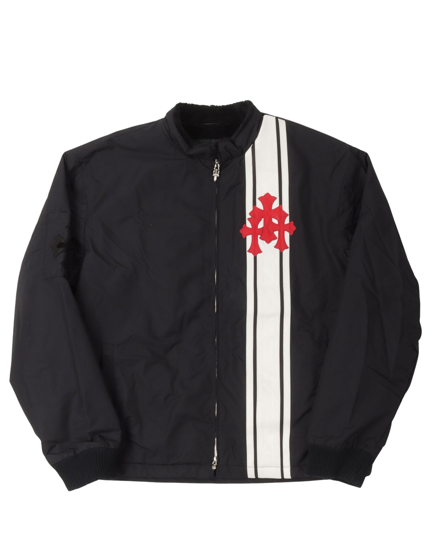 Faux Fur Lined Cemetery Cross Patch Racing Jacket