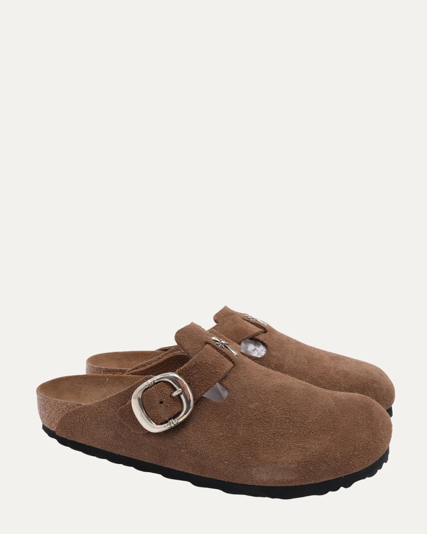 Cross Embellished Birkenstock Boston Suede Mule