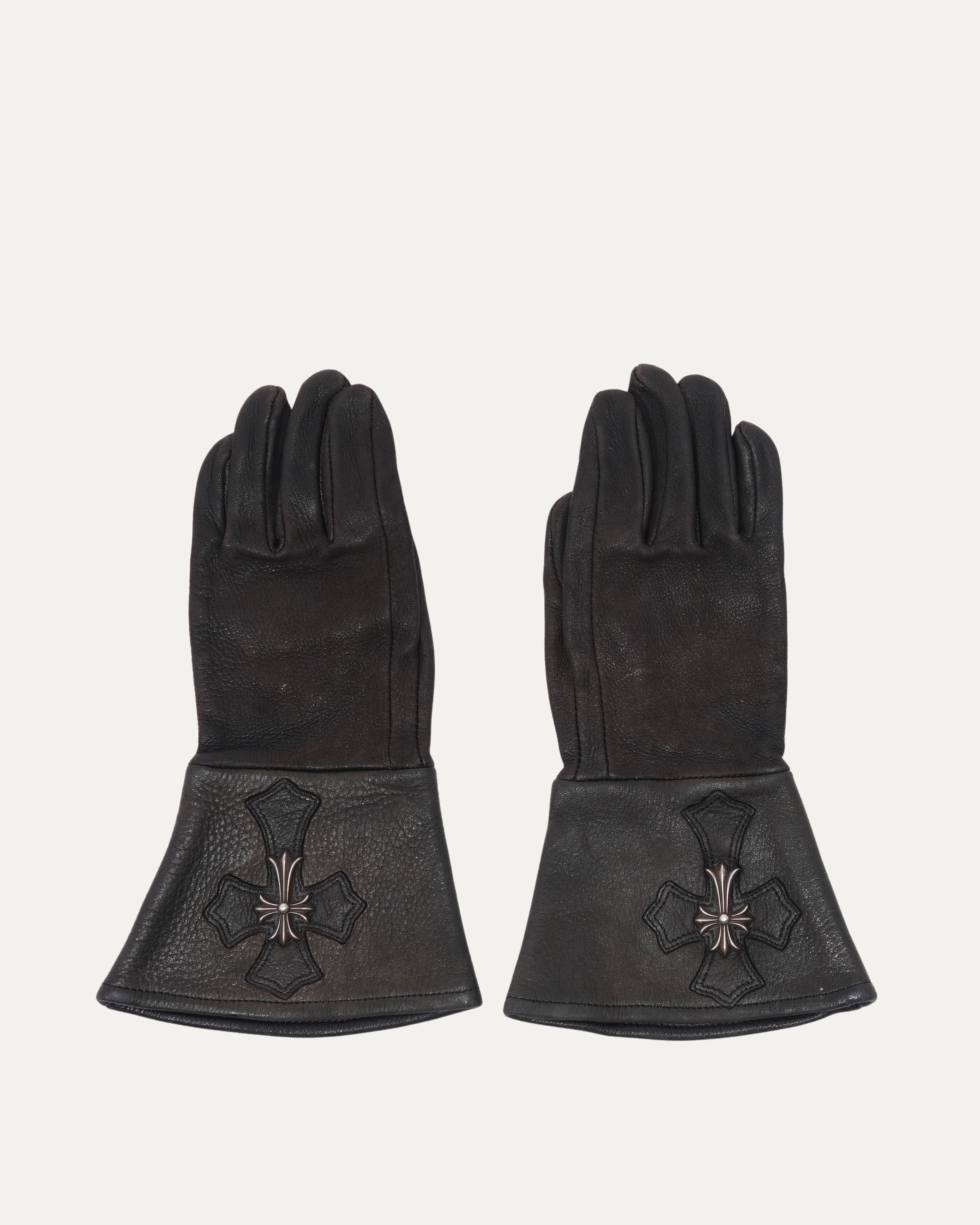 Silver Cross Embellished Motorcycle Gloves