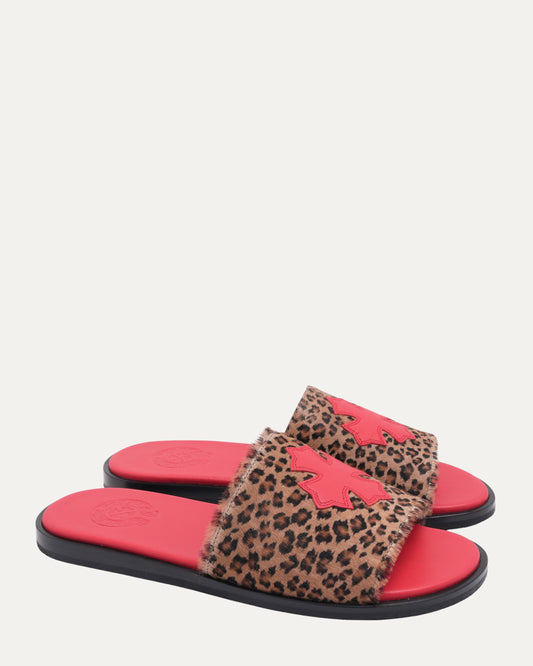Plus Cross Patch Leopard Slides