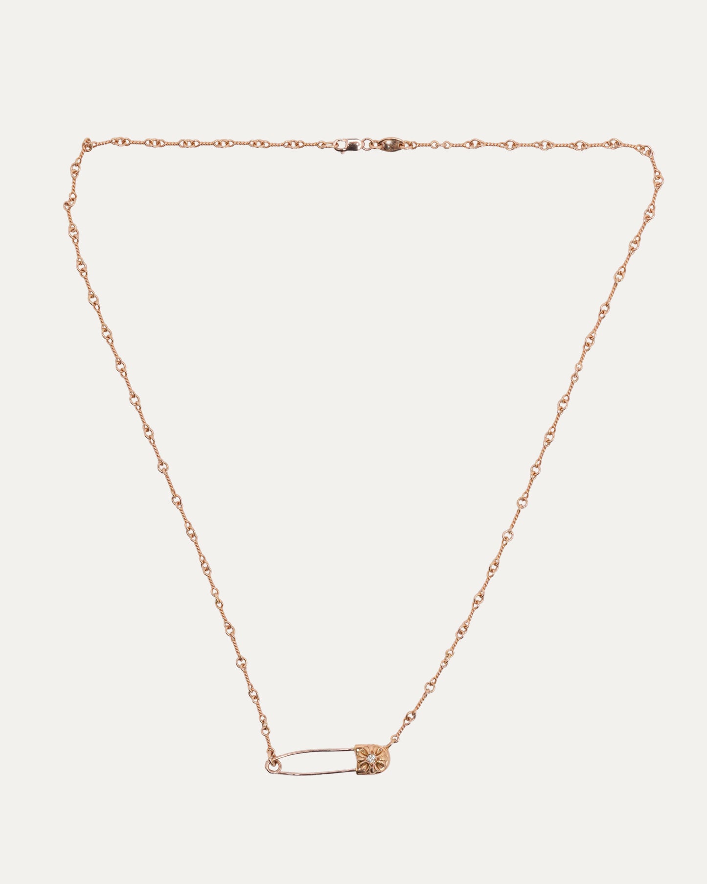 Gold Diamond Safety Pin Twist Chain Necklace