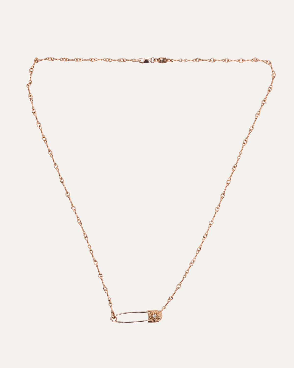 Gold Diamond Safety Pin Twist Chain Necklace