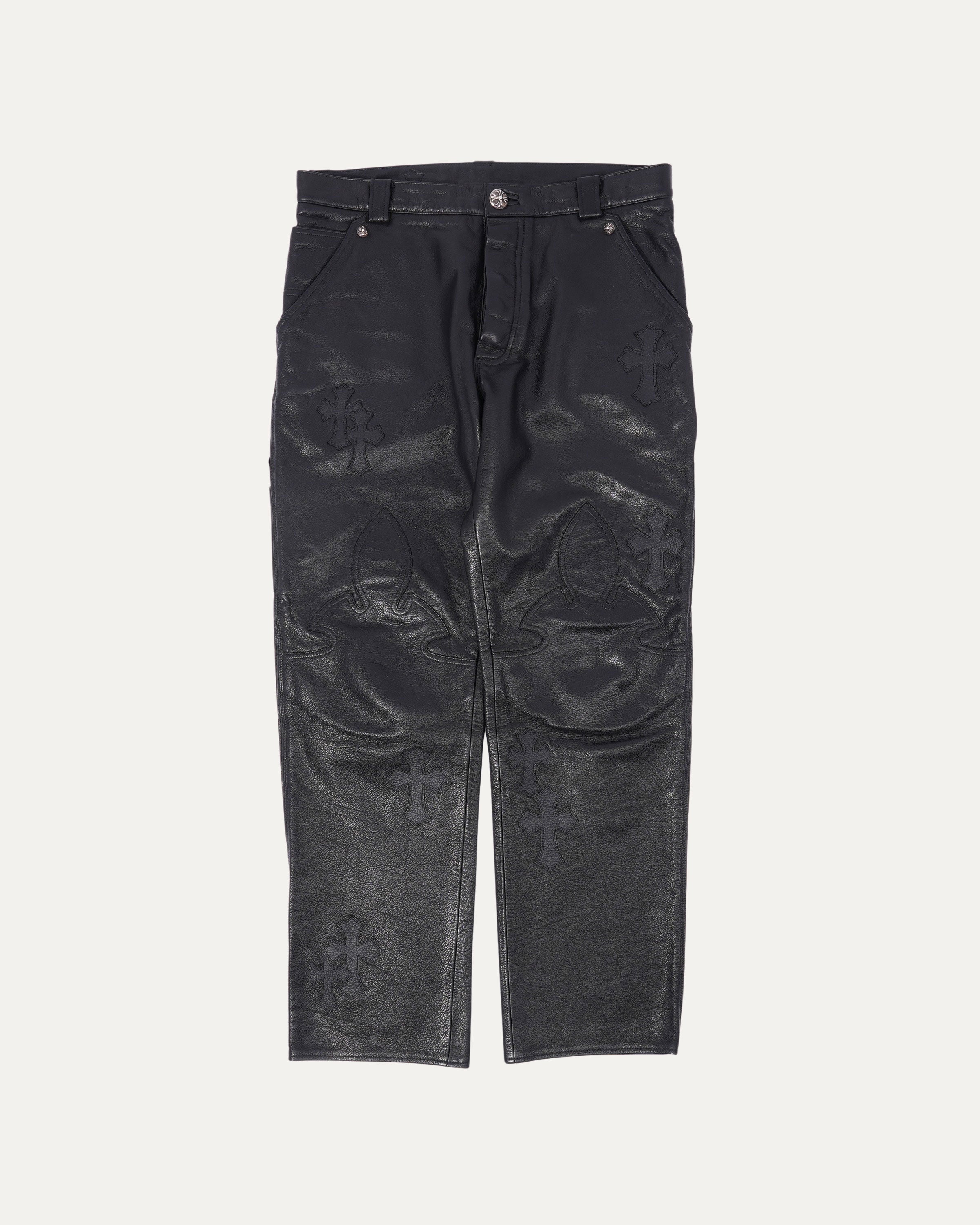 Fleur Knee Cross Patch Leather Pants