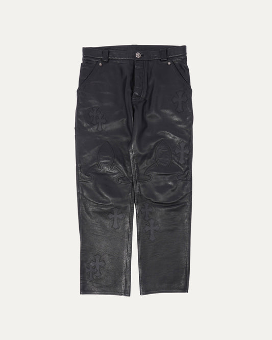 Fleur Knee Cross Patch Leather Pants
