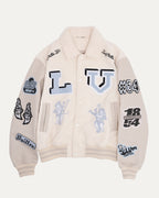 Multi-Patches Mixed Leather Varsity Blouson