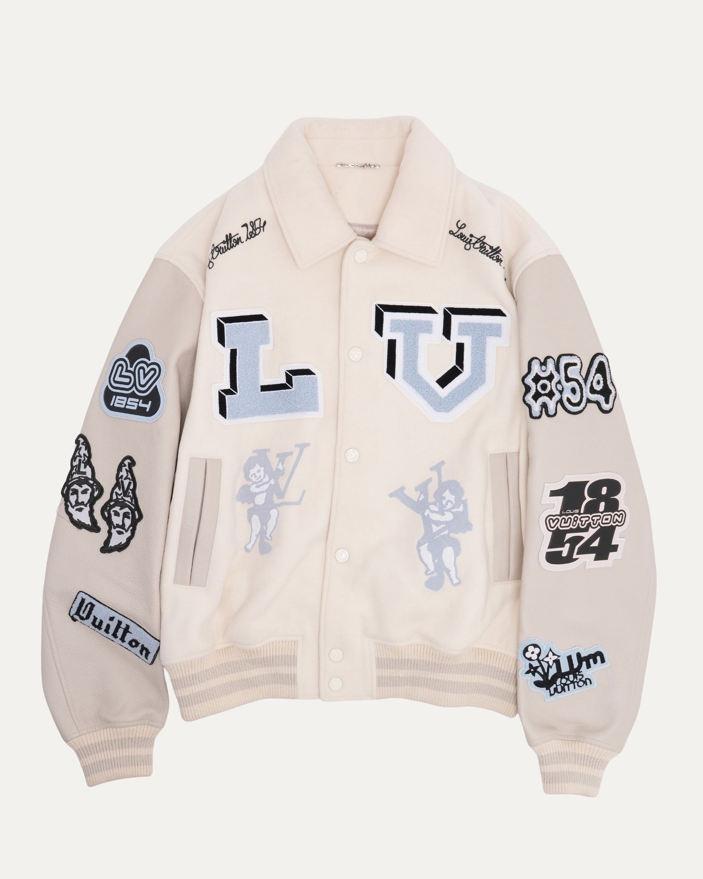 Multi-Patches Mixed Leather Varsity Blouson