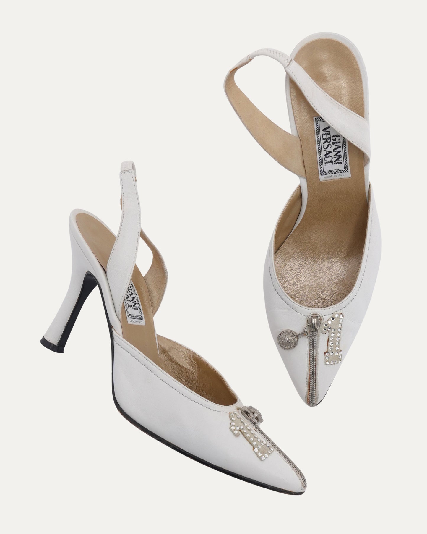 Rhinestone Embellished Zip Heels