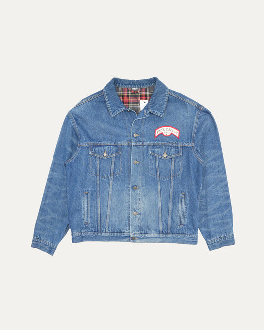 Amor Caecus Appliqué Denim Trucker Jacket