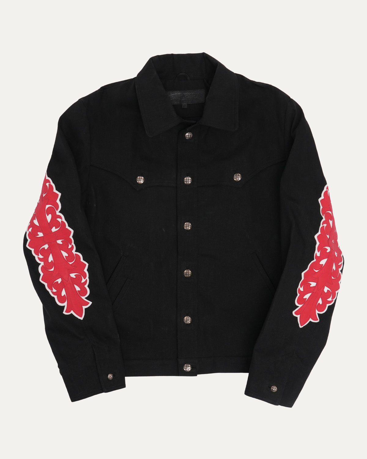 Floral Cross Patch Denim Trucker Jacket