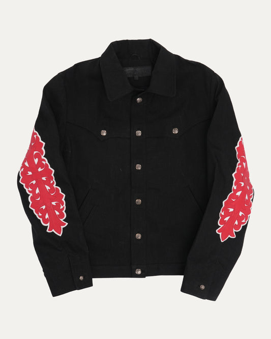 Floral Cross Patch Denim Trucker Jacket