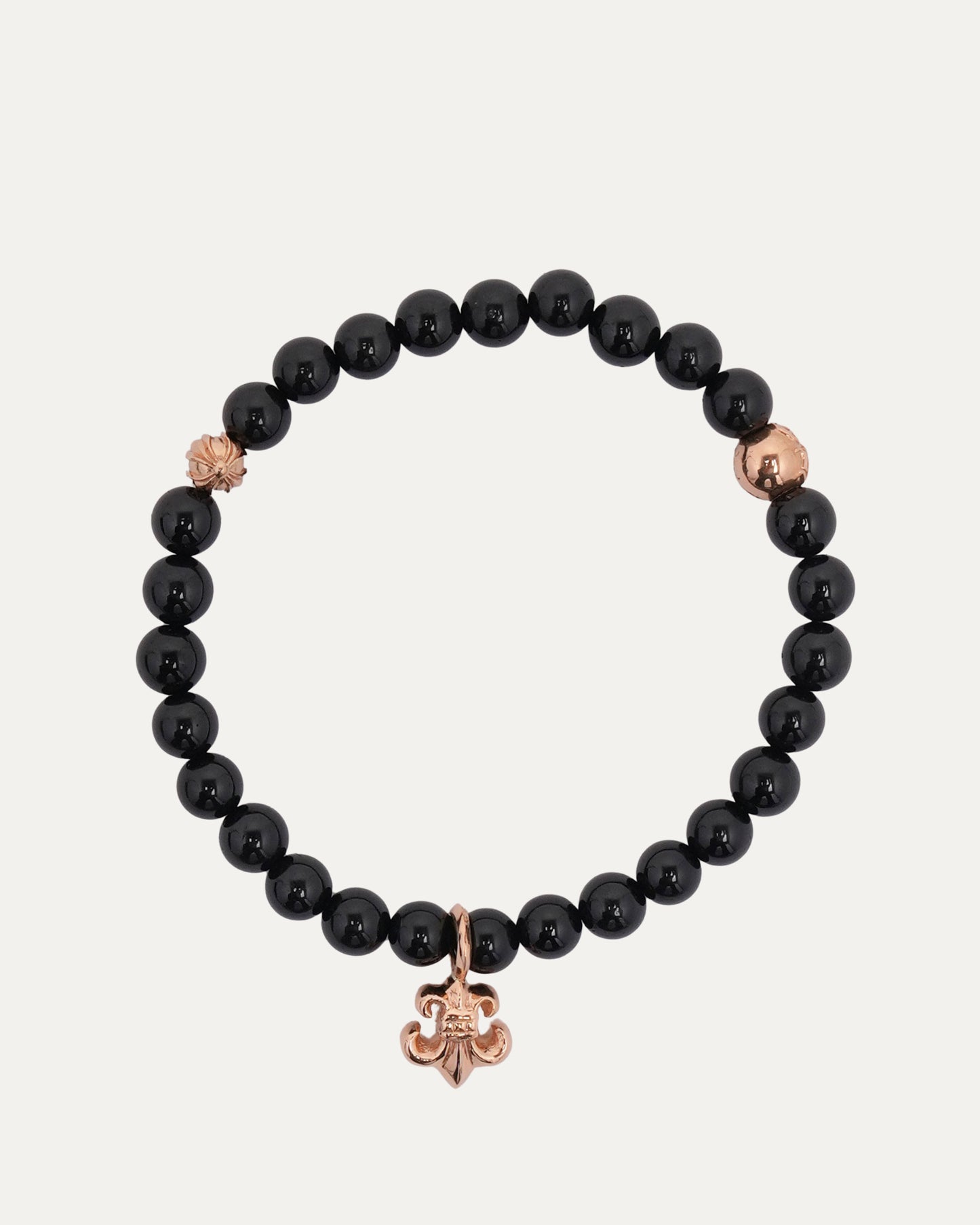 Small 22k Gold Onyx Fleur Bead Bracelet