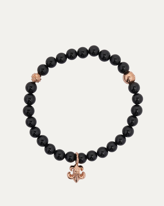 Small 22k Gold Onyx Fleur Bead Bracelet