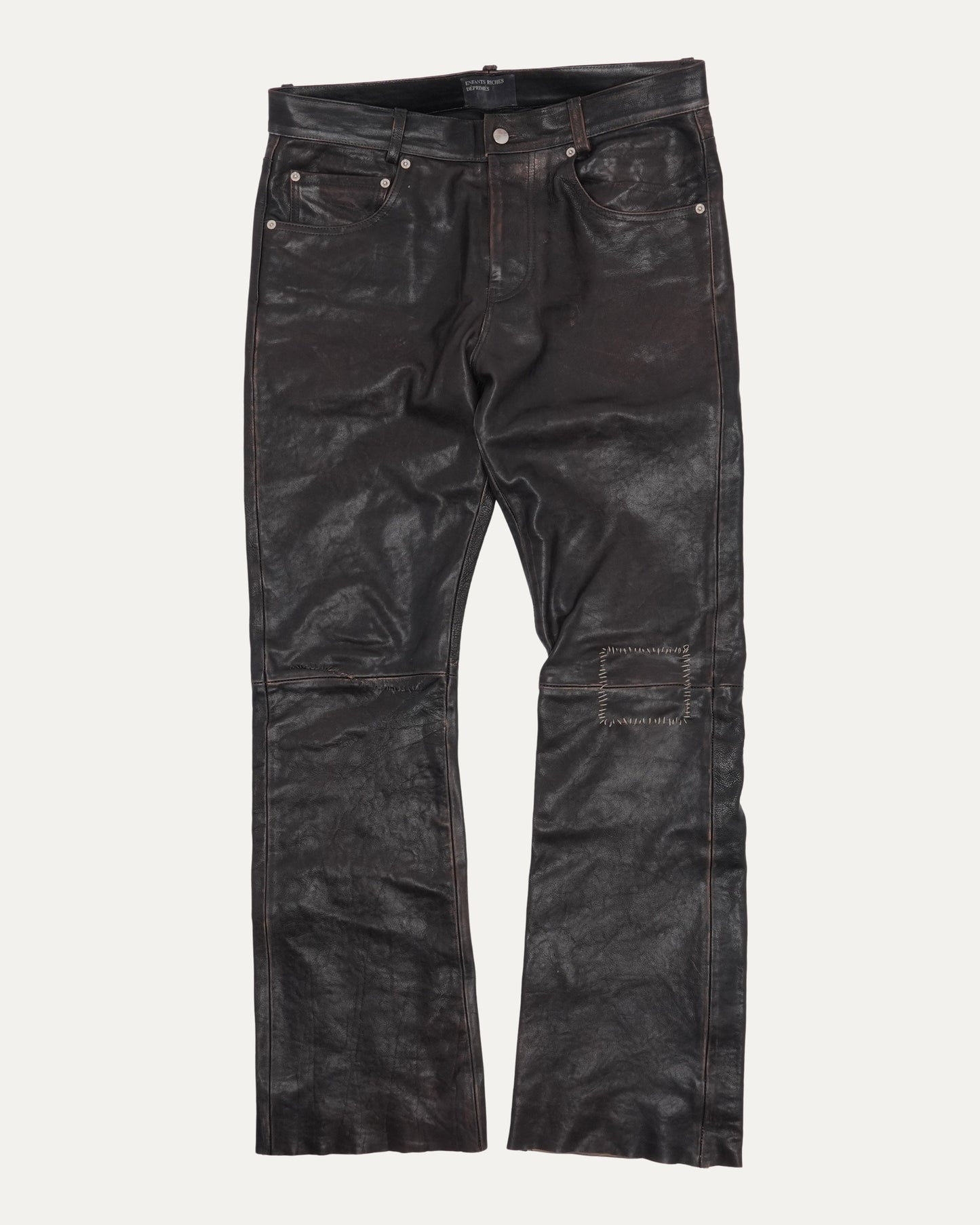 Crust Repaired Leather Flare Jeans