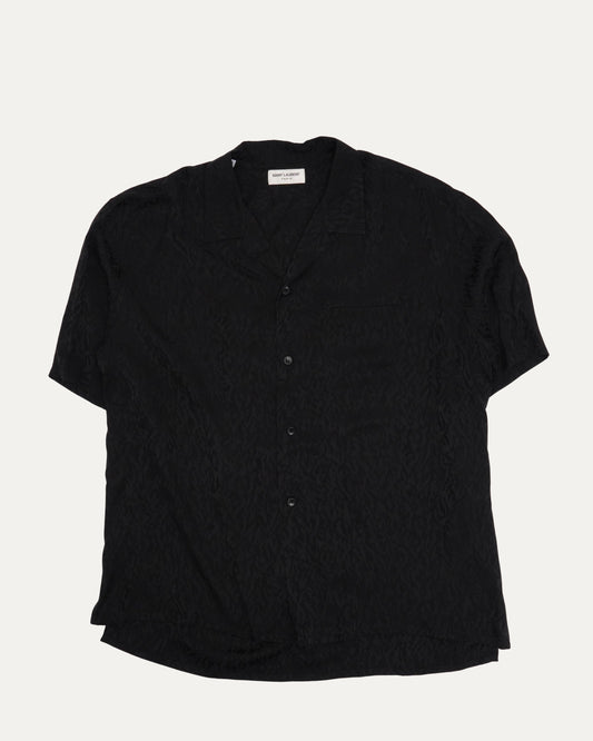 Tonal Animal Print Silk Blend Short Sleeve Shirt