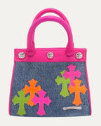Denim Cross Patch Drew Mini Bag
