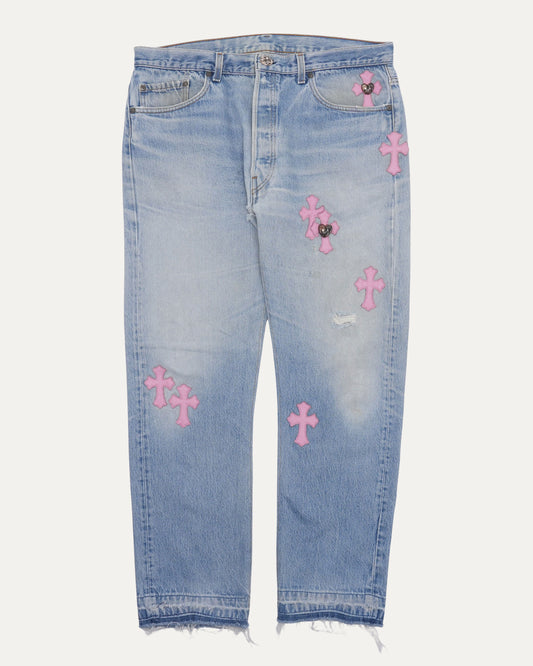 Levi's 501 Heart Embellished Cross Patch Jeans