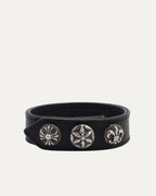 3 Button 2 Snap Multi Motif Leather Bracelet