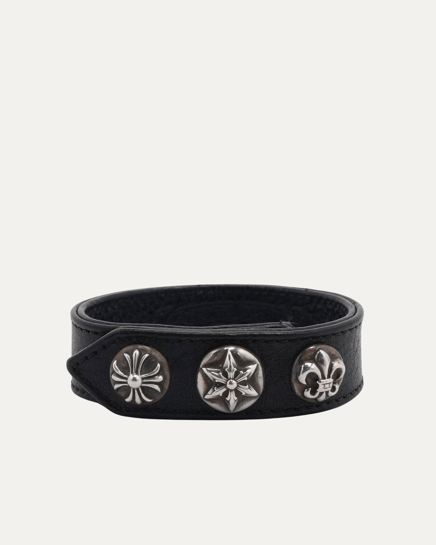 3 Button 2 Snap Multi Motif Leather Bracelet