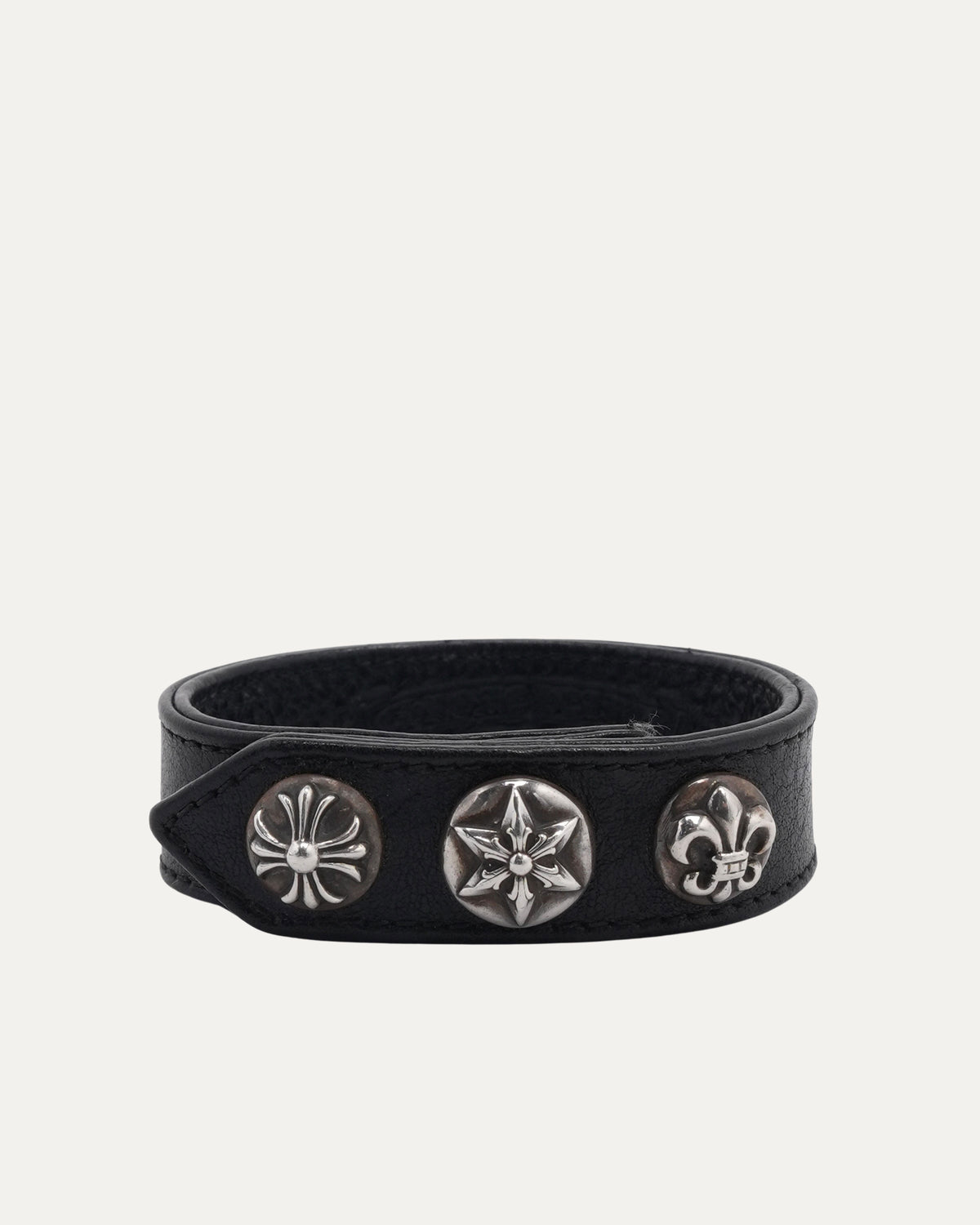 3 Button 2 Snap Multi Motif Leather Bracelet