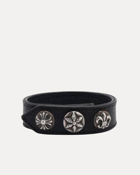 3 Button 2 Snap Multi Motif Leather Bracelet