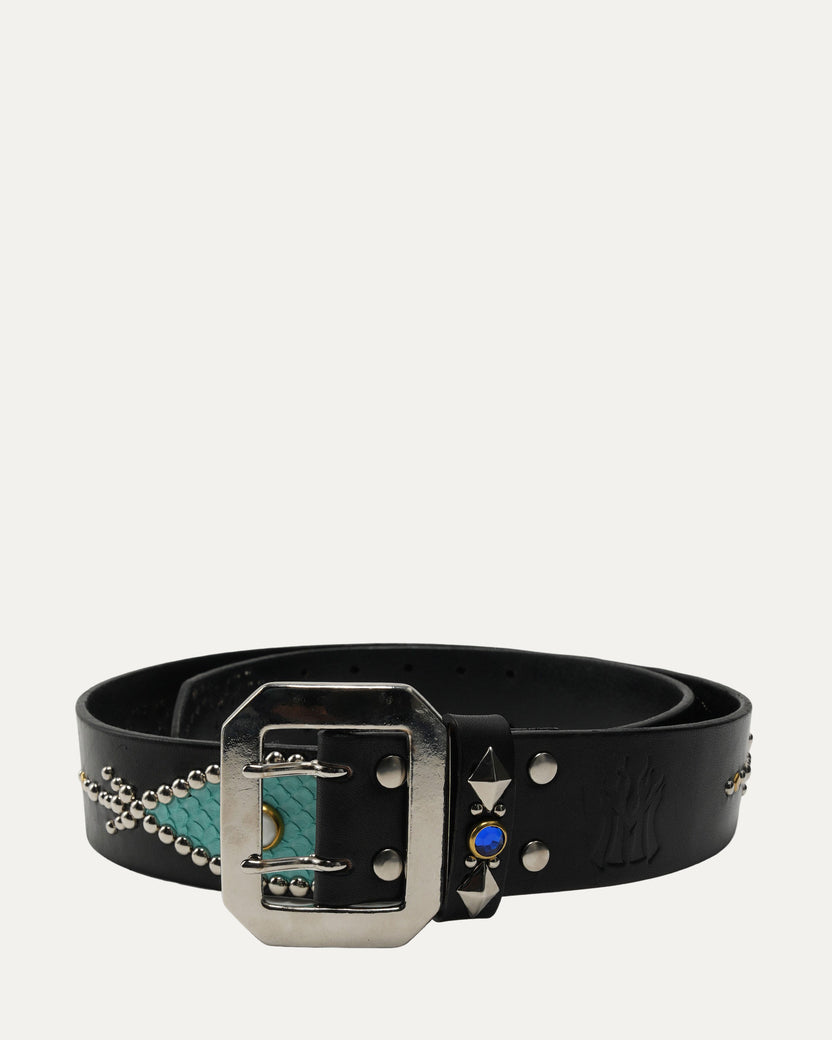 Studded Leather Snake Inlay Belt