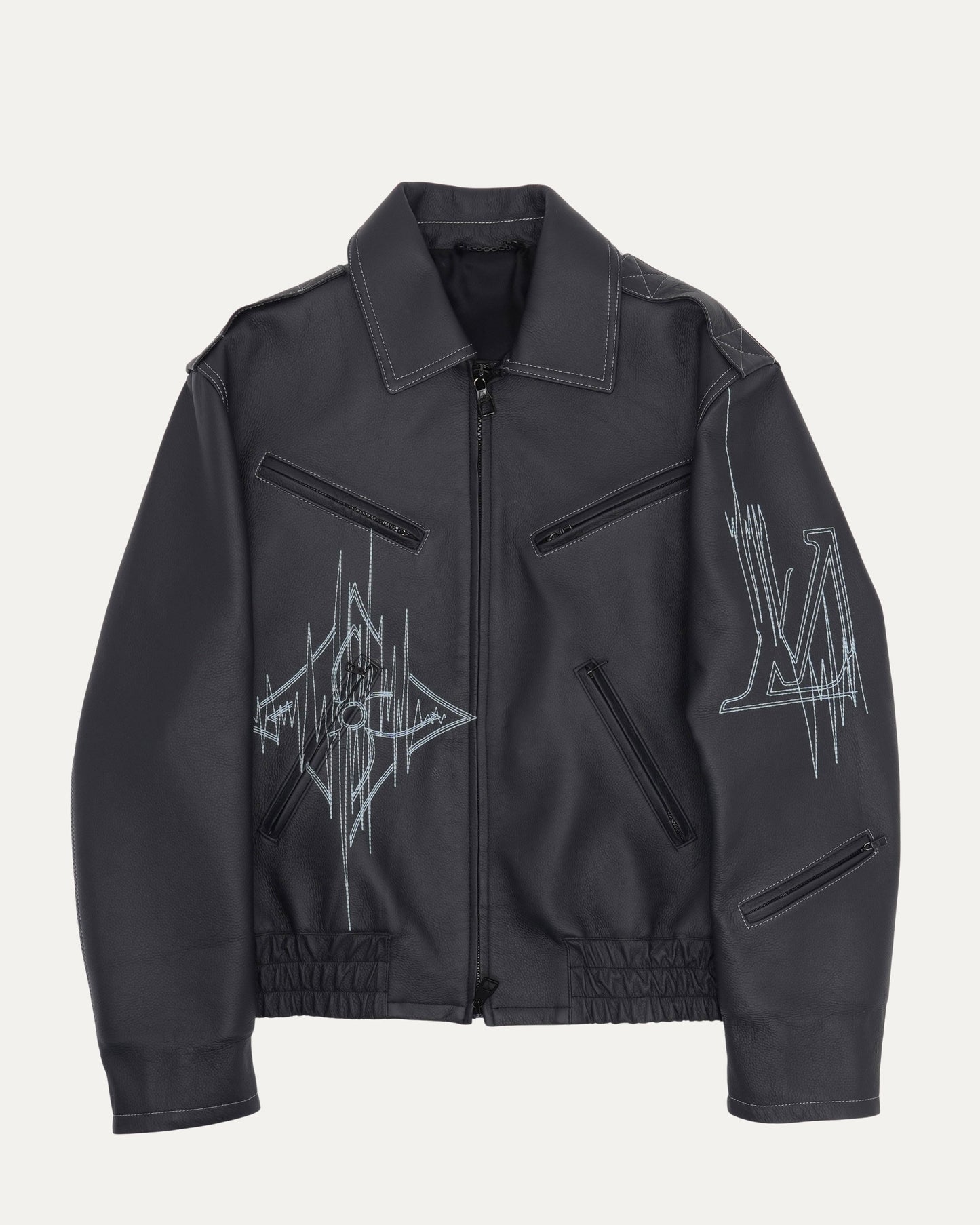 Frequency Embroidered Leather Jacket