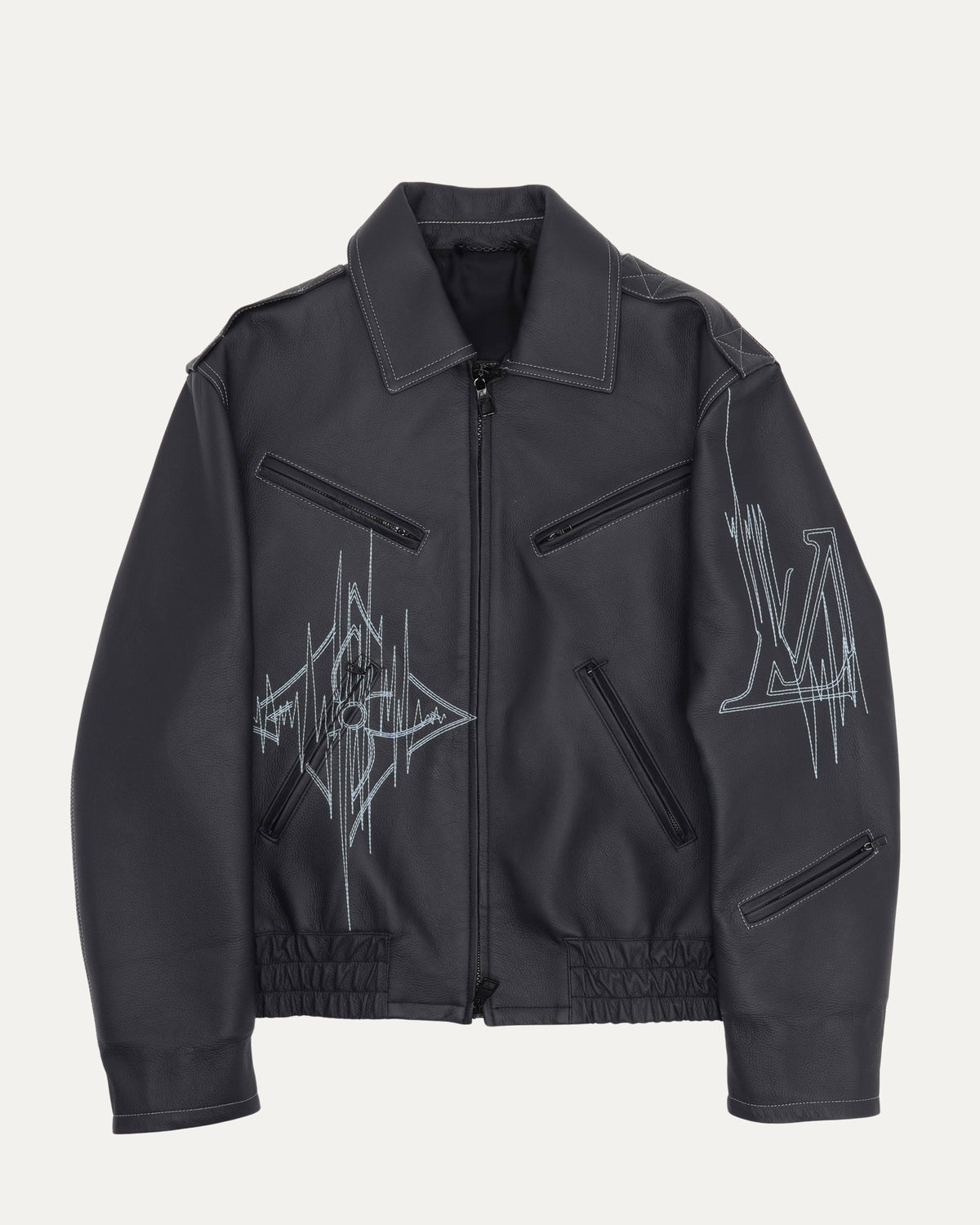 Frequency Embroidered Leather Jacket