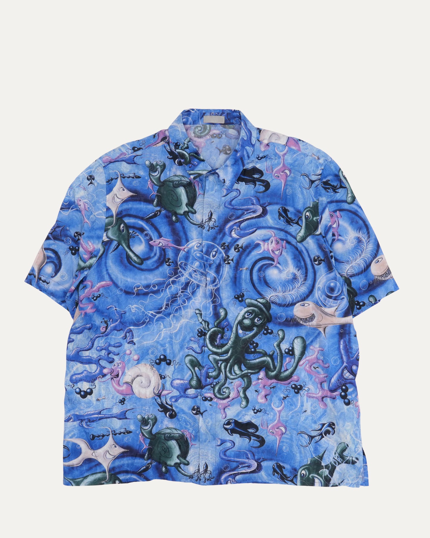Kenny Scharf Hidden Placket Silk Blend Short Sleeve Shirt