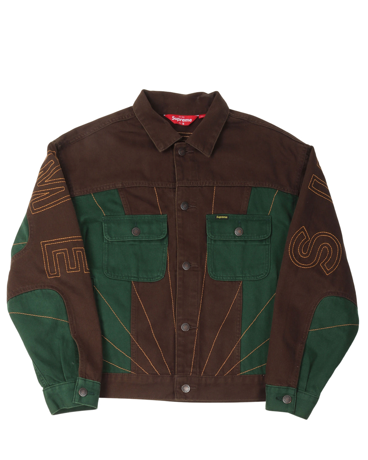 Radial Embroidered Denim Trucker Jacket