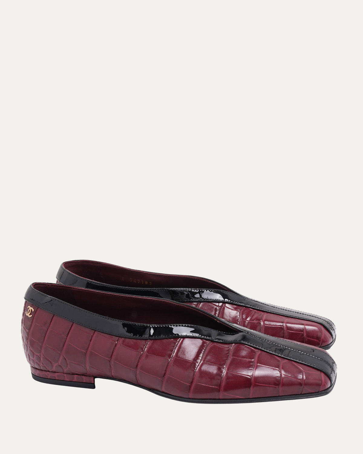 Crocodile Embossed Square Toe Ballet Flats
