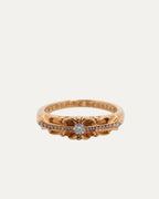 Gold and Diamond Mini Floral Cross Ring