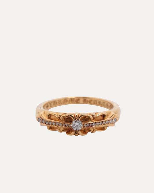 Gold and Diamond Mini Floral Cross Ring