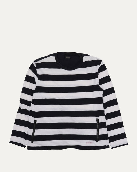 Striped Zipper Detail Long Sleeve Pocket T-Shirt