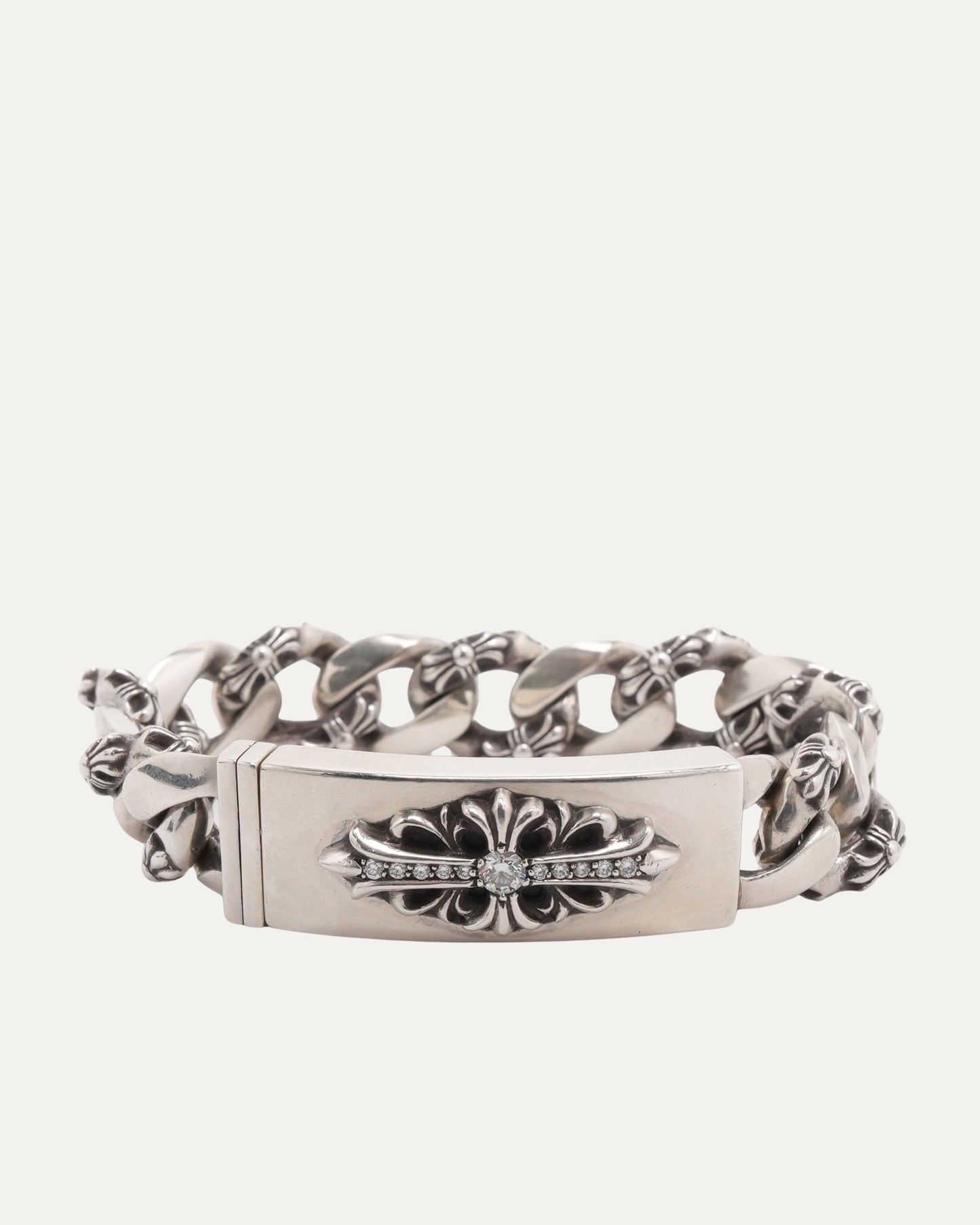 Diamond Floral Cross Fancy Link ID Bracelet