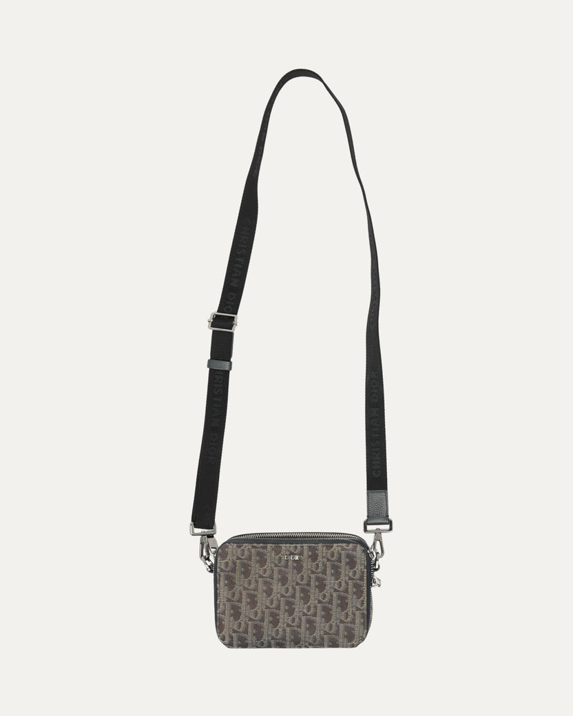 Oblique Jacquard Zipped Pouch with Strap