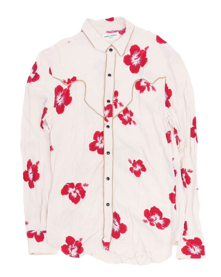 Hibiscus Print Crepe Western Shirt