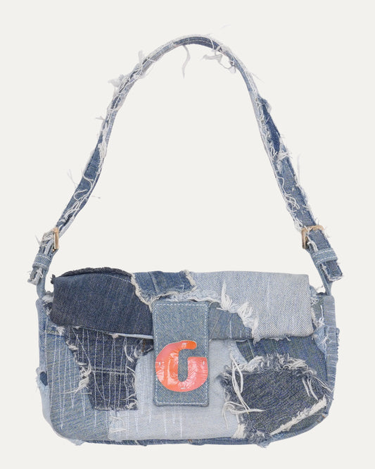 Merci Distressed Upcycled Denim Shoulder Bag