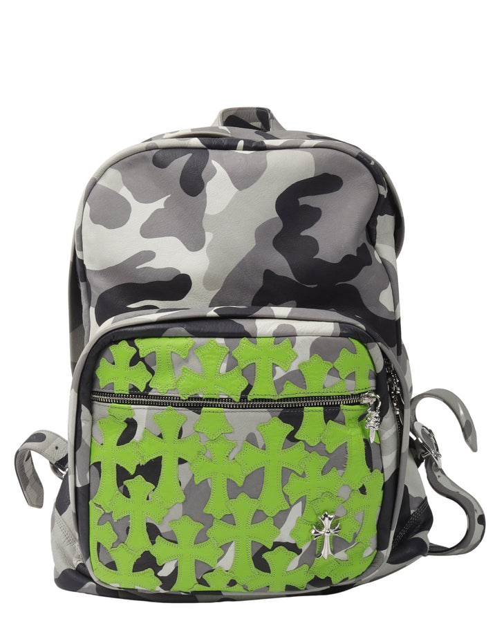 Camouflage Cross Patch Leather Backpack