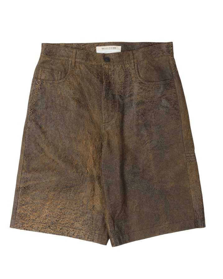 Treated Leather Buckle Shorts