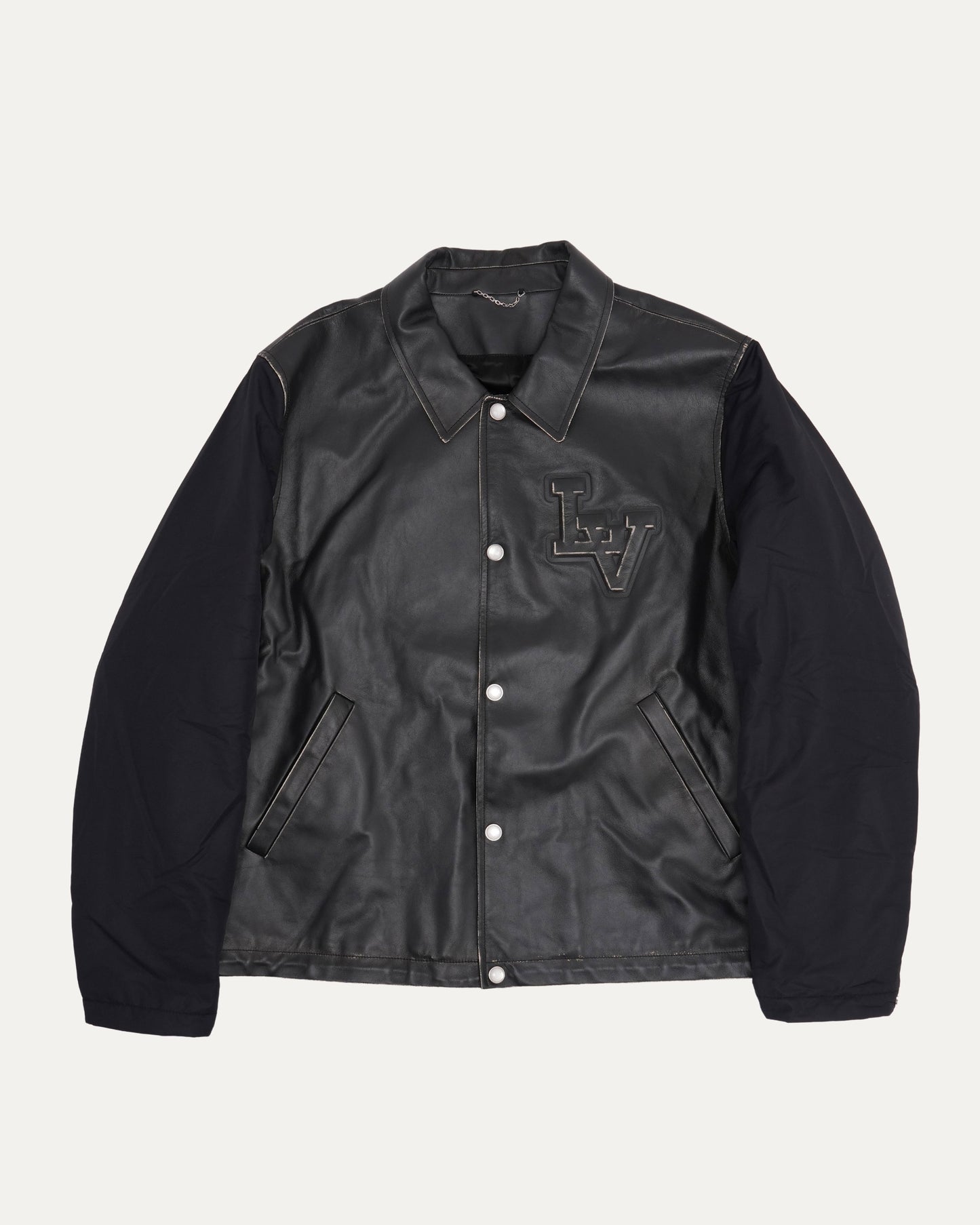 SS25 Embossed Logo Nylon Leather Contrast Sleeve Coach Jacket