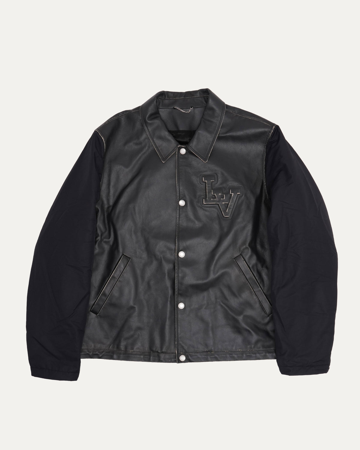 SS25 Embossed Logo Nylon Leather Contrast Sleeve Coach Jacket