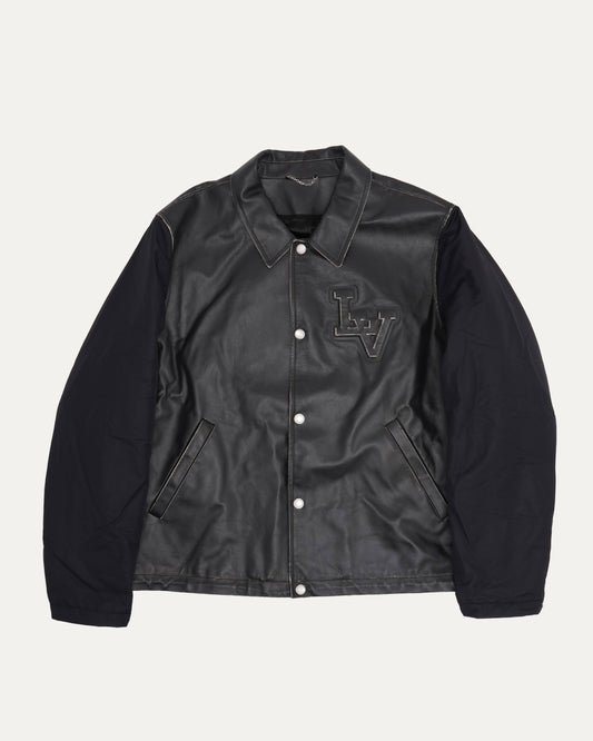 SS25 Embossed Logo Nylon Leather Contrast Sleeve Coach Jacket