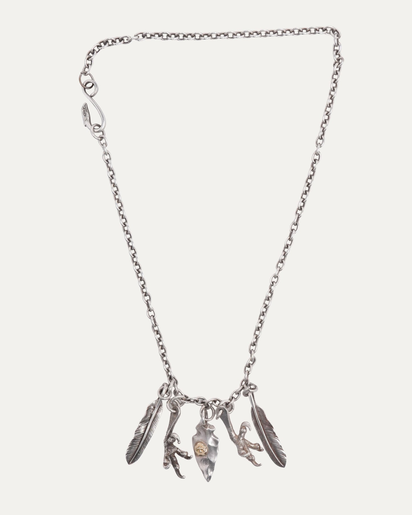 Double Feather Double Claw Arrowhead Pendant Necklace