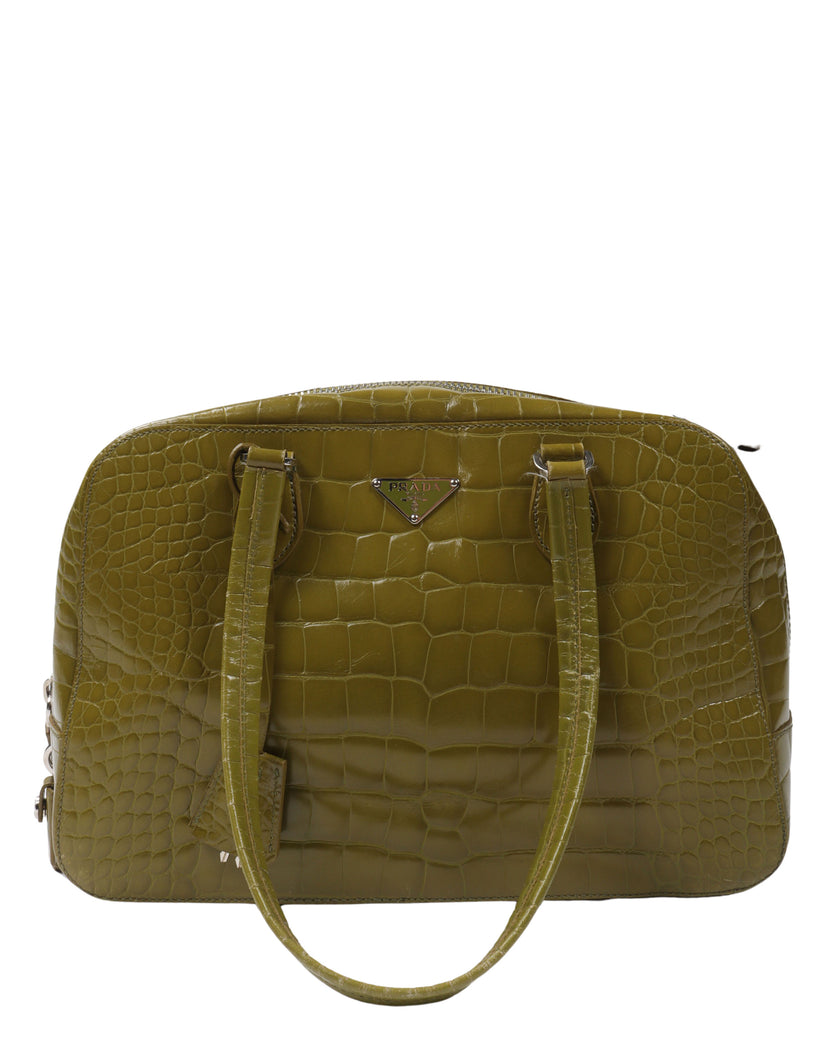 Embossed Crocodile Calfskin Bauletto Bag