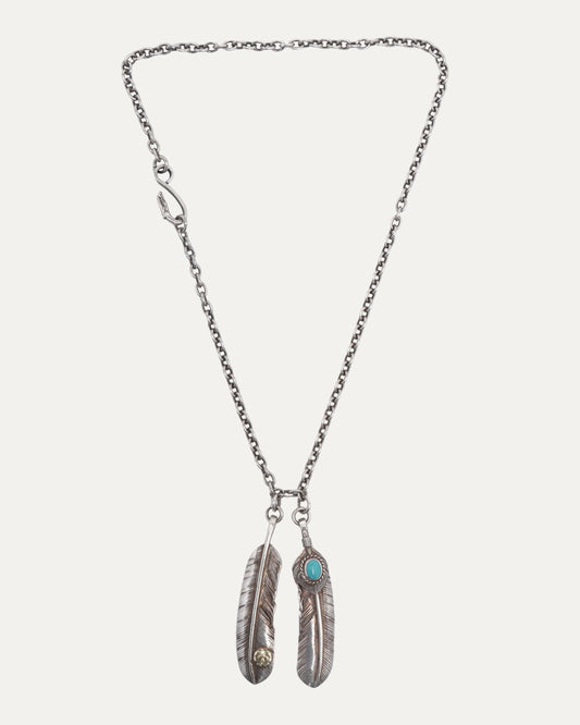 Double Feather Pendant Necklace