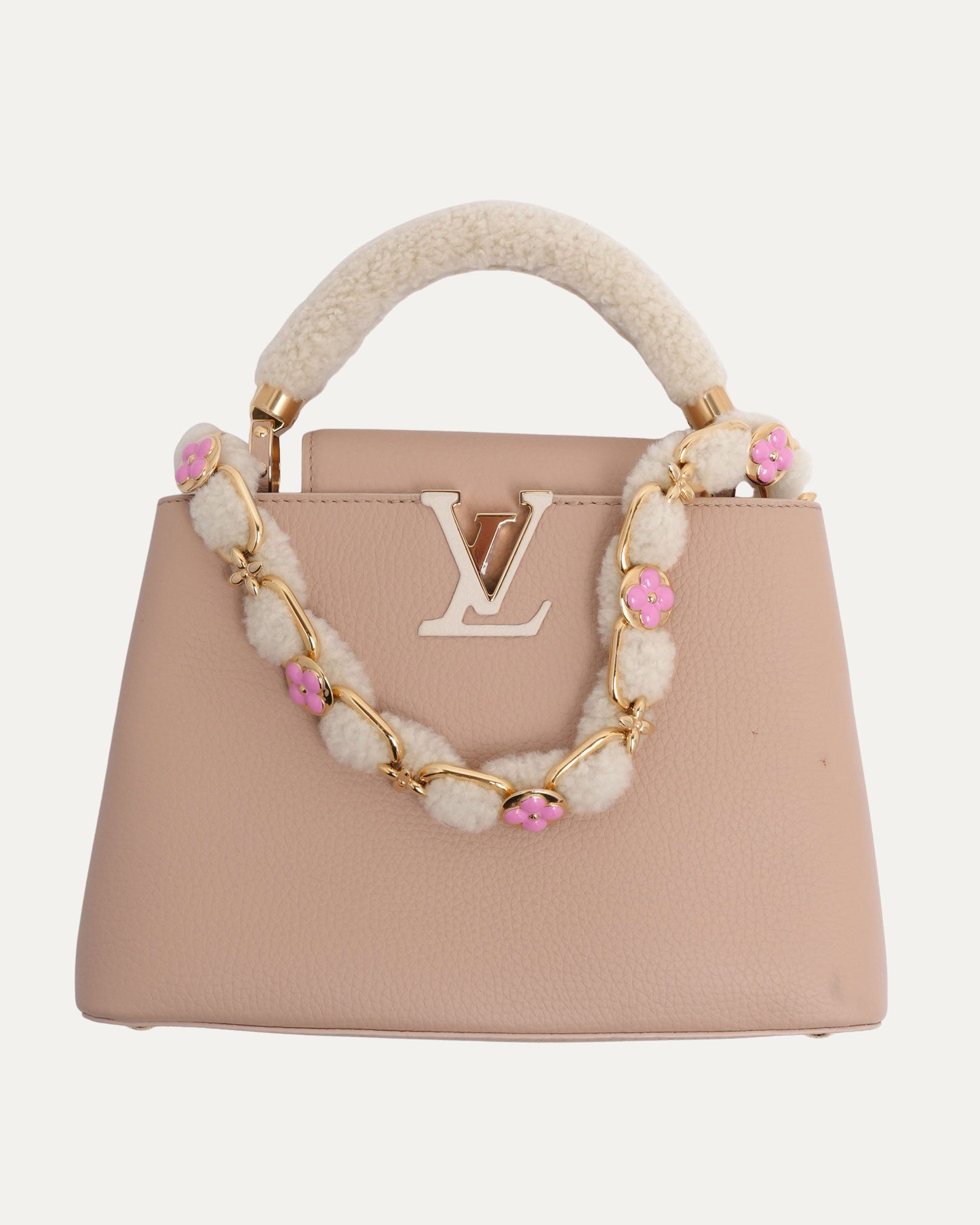 Shearling Trim Handle Taurillon Capucines BB Bag