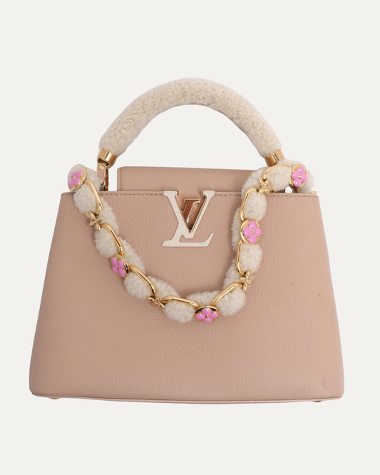 Shearling Trim Handle Taurillon Capucines BB Bag